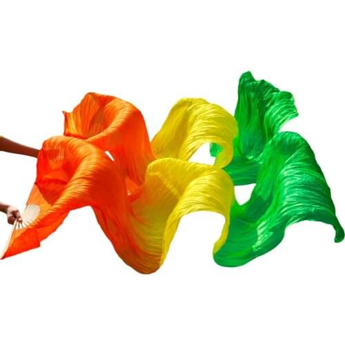 180 *90 cm Women Costume Bamboo Long Silk Fans Veils Silk Fan Handmade Colorful Belly Dance Fan Orange+Yellow+Green