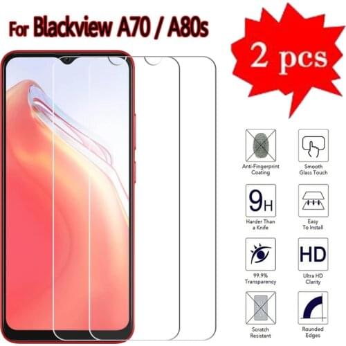 2PCS Tempered Glass For Blackview A70 A80s A80 Pro Cover Phone Screen Protector Film For Blackview A 70 80 Pro Glass Guard
