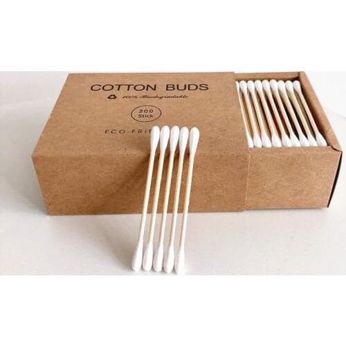 200Pcs Bamboo Cotton Swab Organic White Purification Dust-Free Sterile Cotton Buds Natural Cosmetic Tips Environmental Beauty