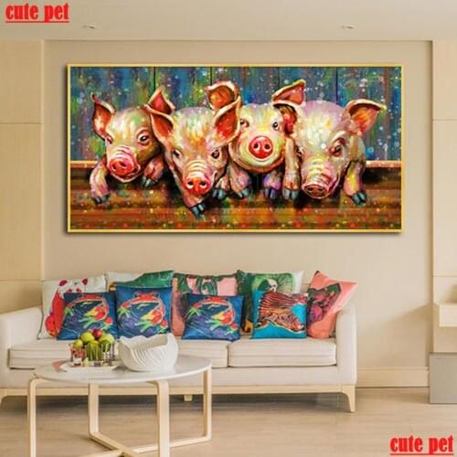2020 round Diamond Painting Four pig animals diamond full square Rhinestone Picture Diamond mosaic decoration salon gift large
