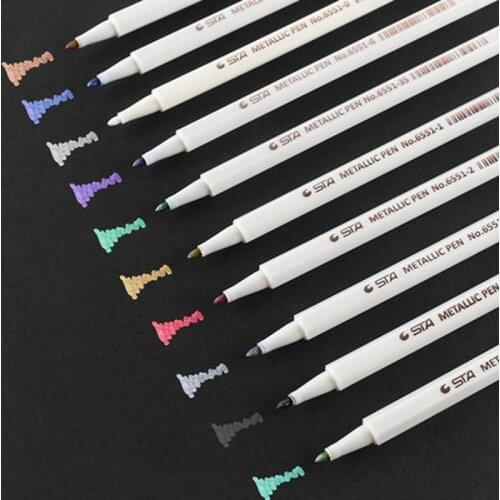 6-12Pcs/Box Drawing Painting Marker Pens Metallic Color Pens for Black Paper Art Supplies Marker Pen Stationery Material