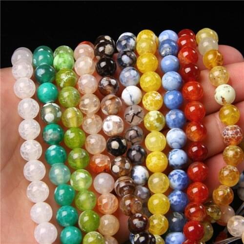 6/8/10mm Round Natural Agates Cracked Beads Colorful Dragon Agates Loose Beads For Jewelry Making Necklace Bracelets DIY Craft