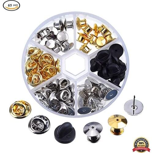 65Pcs 3 Styles Clutch Pin Backs with 20pcs Tie Tacks Blank Pins Locking Pin Keepers Backs Brass Butterfly Clutch Badge Insignia