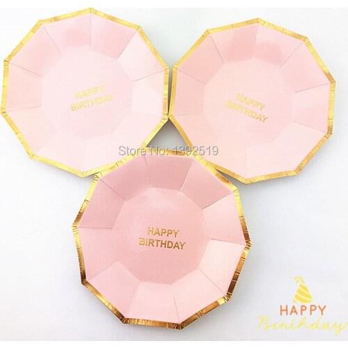 Free Shipping 80Pcs/Lot 7" Baby Pink Gold Paper Plates Small Dishes Party Plates For 1st Birthday Baby Shower Wedding Decoration