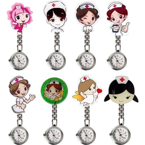 Lovely Cartoon Women Men Ladies Nurse Watches Unisex Pocket Watches Clip Hang Quartz Watches Hospital Watches