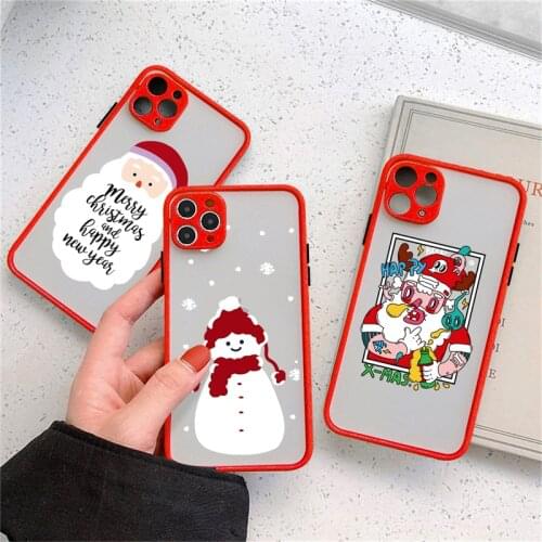 Cartoon Christmas Pattern Case For iPhone 12 11 Pro Max XS Max XR X 12 Mini 7 8 Plus SE 2020 Matte Bumper Shockproof Clear Cover