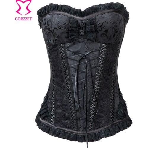 Black Steel Boned Overbust Gothic Corset Zipper Waist Trainer Espartilhos E Corpetes Steampunk Corsets and Bustiers Sexy Korset