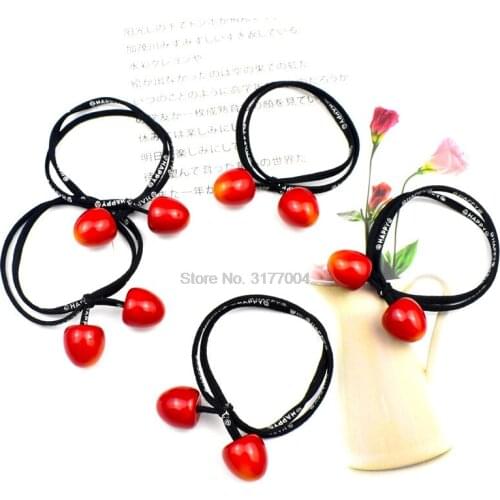 DHL 500pcs Cute Hair Tie For Girl Red Cherry Charms Elastic Hair Band Letter Print Rubber Band Double Lines Gum Headwear