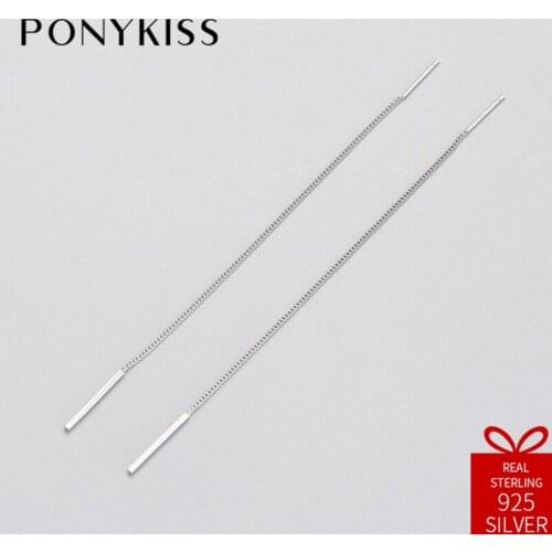 PONYKISS Office 100% 925 Sterling Silver Geometric Long Tassel Dangle Drop Earrings Women Sweet Jewelry Accessory Party Gift