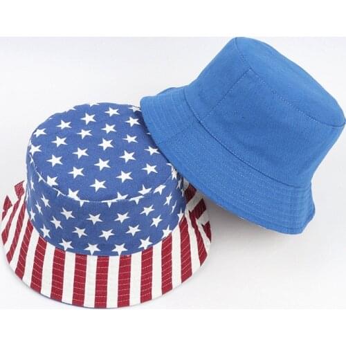American Flag Double Sided Sun Protection FishermanS Hat Collapsible Unisex Star Stripe Shading Basin Cap Fishing Hat