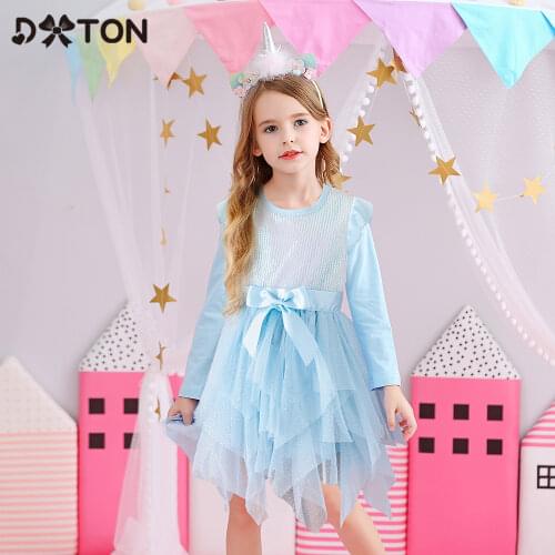 DXTON Girls Princess Dress Irregular Tutu Children Girls Dress Autumn Winter Elegant Dress For Girls Birthday Custome with Bow