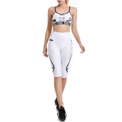 EF8010 White Cross Back Sports Bra Set Print Women Fitness Sports Bra Suits Tops Yoga Running Sport Top Gym Clothes Workout