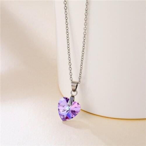 European And American Stainless Steel Accessories Sea Heart Necklace Female Heart Crystal Clavicle Chain Necklace Heart