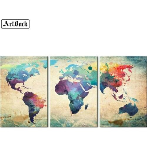ArtBack three fight 5d diamond painting map full square color icon diy 3d diamond mosaic sticker wall decoration 25x25cmx3pcs