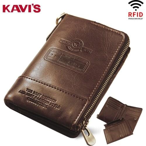 Kavis Anti Theft Men Short Wallet Crazy Horse Leather Wallets Coin Purse Slim Card Holder Small Walet For Men 2021 Portemonnee