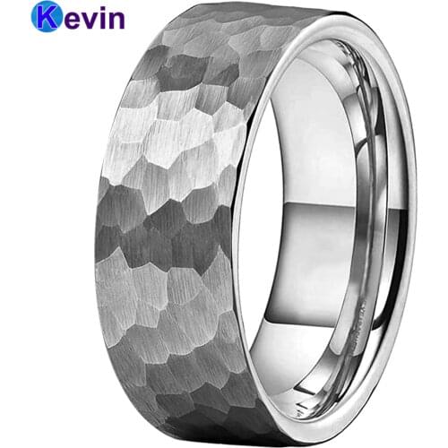 Men Women Hammer Ring Tungsten Wedding Band Multi-Faceted Hammered Brushed Finish 6MM 8MM Comfort Fit