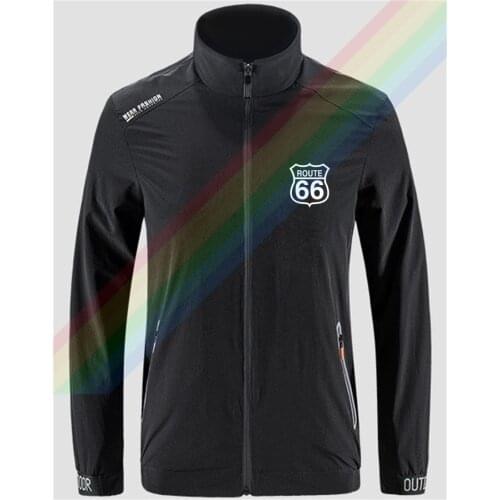 2021 Fashion Route 66 White Logo Breathable Jacket Mens Outdoor Zippered Comfortable Light Soft Fashion Casual Front Printing