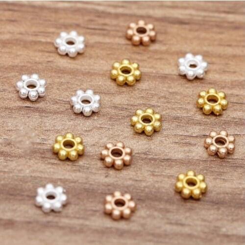 100PCS 6MM Champagne Gold Color Plated Brass Bracelets Flower Spacer Beads High Quality DIY Jewelry Accessories