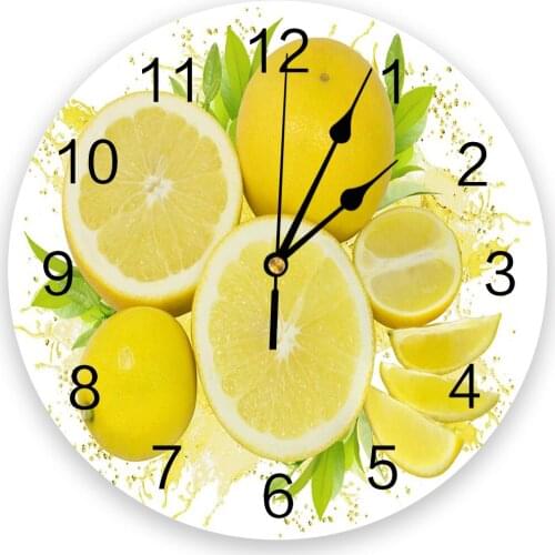 Lemon Leaves Fresh Silent Decorative Wall Clock Digital Clock Operated Round Home Office School Clocks