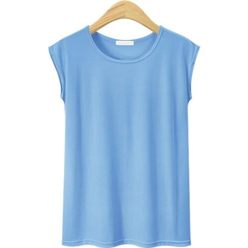 Summer 200 jins new T-shirt short sleeve blouse pure color big yards sleeveless round collar shirt ins wet clothes the xia