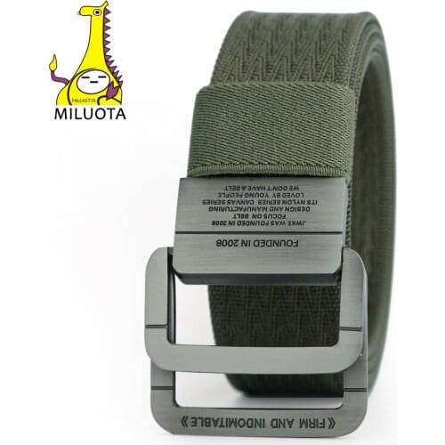 [MILUOTA] Military Equipment Tactical Belt Man Double Ring Buckle Thicken Canvas Belts for Men Waistband MU035