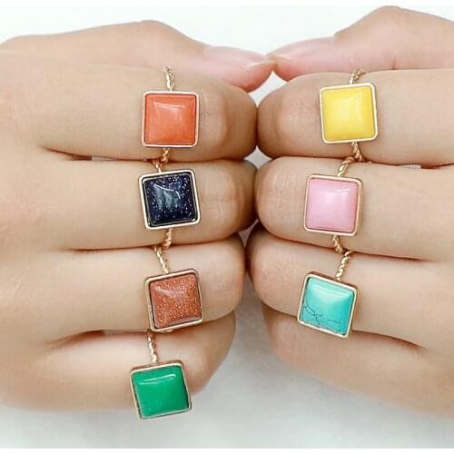 SAY HELLO Natural Stones Oval Mix-Crystal Stone Resizable Quartz Turquoise Clear Crystal Rings Fashion Jewelry Open Rings E40515