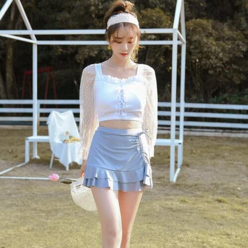 2021 New Swimwear Swimsuit Women High Waist Bikini Set Back Cross Bandeau Bathing Suit Female Beach Wear Biquini Swimskirt