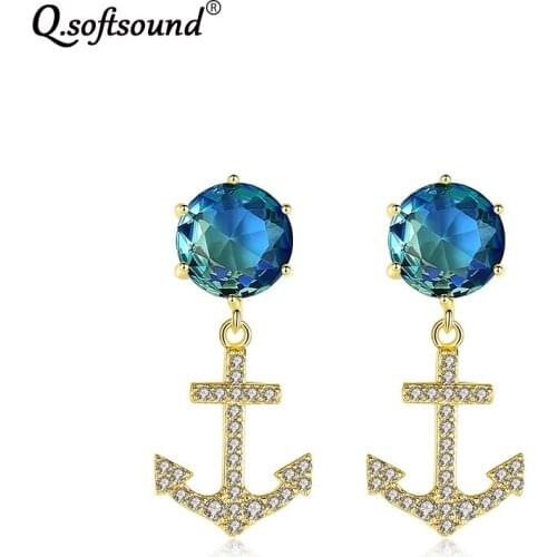 New Colorful Zircon Anchor Shape Gold Color Stud Earrings For Women Zirconia Jewelry Accesorios Mujer Bijoux Femme 2019 QE12912