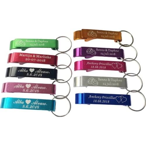 50pcs Personalised Engraved Bottle Opener Keychains Keyrings Personalized Wedding Gift Wedding Favor Brewery, Hotel, Restaurant