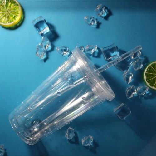 Plastic Bottle Transparent Mug With Straw Leak-proof Water Bottles Drinkware Tumbler Double-walled Cup Coffee Juice Travel Cup