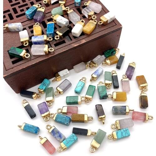 Natural Stone Pendant Rectangle Malachite Black Agate Opal Blue Turquoise Electroplating Multicolor Jewelry Pendant Accessories