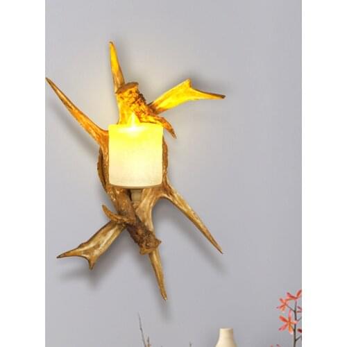 Resin Vintage Antler Wall Lamp American Retro Restaurant Cafe Study Bar Decoration Sconce Staircase Aisle Bra Wall Mounted Light
