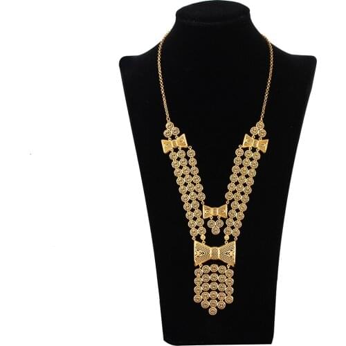 Hollow Link Chains Turkish Middle East Earring Bow-knot Jewelery Set Allah Muslim Arabic Islam Necklace Long Gold Color Jewelry
