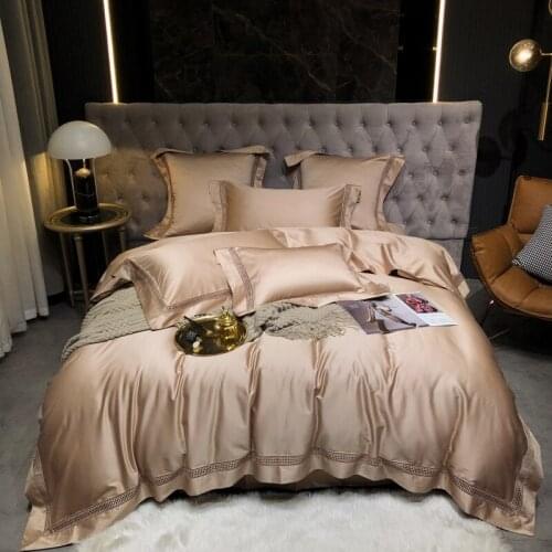 Luxury Soft Cozy 1400TC Egyptian Cotton Hotel Style Embroidery Bedding Set Champagne Duvet Cover Flat/Fitted Sheet Pillowcases