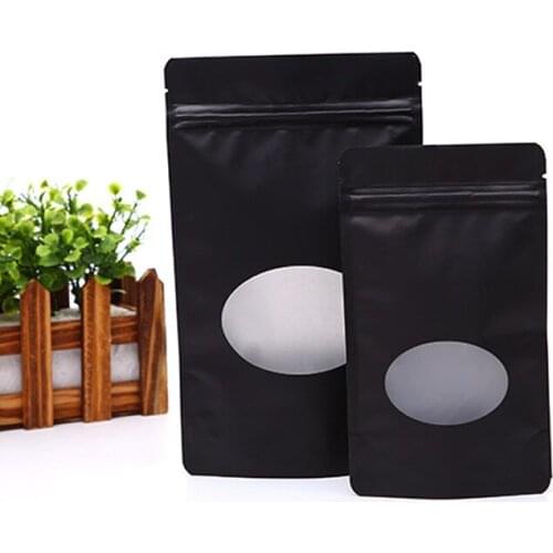 500Pcs/lot Gold/Black Aluminum Foil Stand Up Self seal Pouches with Clear Window For Snack Storage Resealable Bag