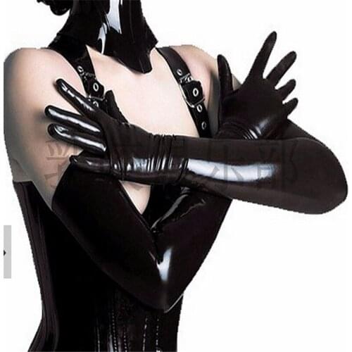 Sexy Latex Long Nice seamless gloves full cover hands applique fetish Black Colors 100% natural and handmade Hand Gloves Toys