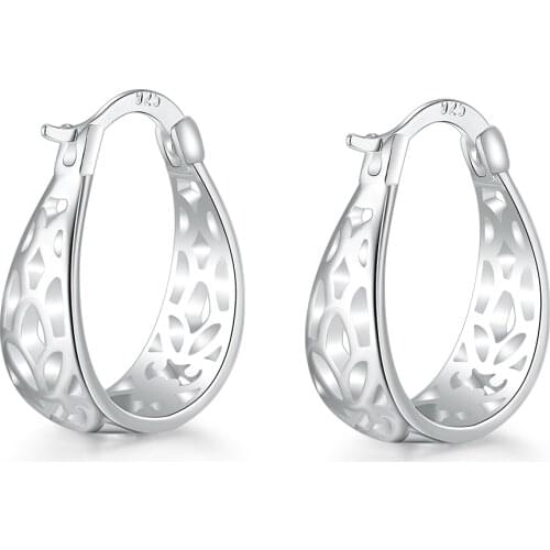New Stylish Trendy 925 Sterling Silver Hoop Earring Accessories Fine Sample Hollow Design for Women Wedding Jewelry