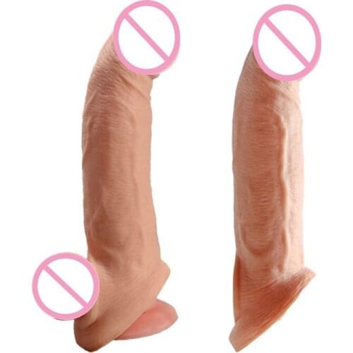 Male Cock Ring Adult Sex Toys for Men Silicone Penis Extender Reusable Condoms Penis Sleeve Dick Cover Dildo Enlargement Tool