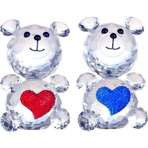 H&D 2PCS Cut Crystal Loving Cute Bear Animal Figurine Collection Glass Ornament Home Wedding Decor Birthday Gifts (red & blue)