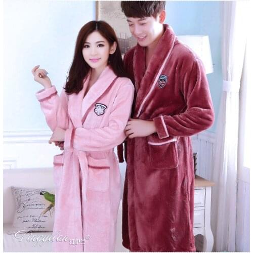 Lady Coral Fleece Bathrobes Womens Winter Flannel Pajamas Adult Mens Winter Warm Sleep Robe Coral Fleece Couples Homwear D2090