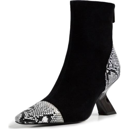 Kmeioo Genuine Leather Chelsea Boots Women serpentine Boots Luxury Brand Designer Ladies Botas Mujer strange heels Short Booties