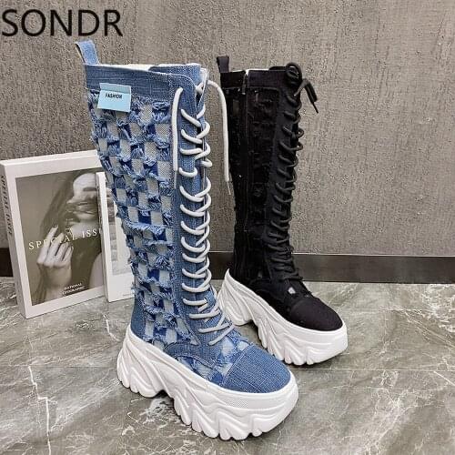 Womens Platform Knee Thigh Boots Chunky High Heel Patent Leather Shoes Pearls Metal Chain Black Red New 2021