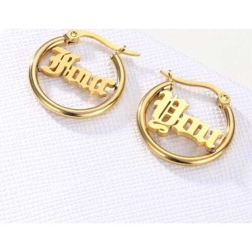 1 Pair Round Circle Custom Name Stud Earrings For Women Nameplate Personalized Stainless Steel Pendientes Style Party Gift