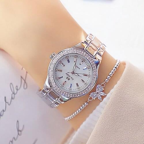 2021 Gold Ladies Wrist Watches Dress Watch Women Crystal Diamond Watches Stainless Steel Silver Clock Women Montre Femme 2019