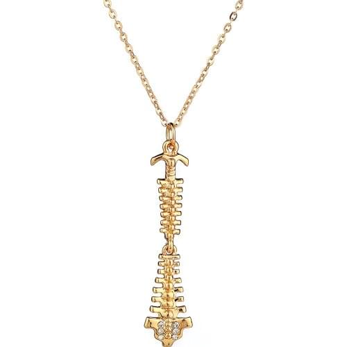 Gold Spine Pendant Necklace Women Men Medical Jewelry Chiropractor Physical Therapist Doctor Gift Spinal Cord Jewellry Wholesale