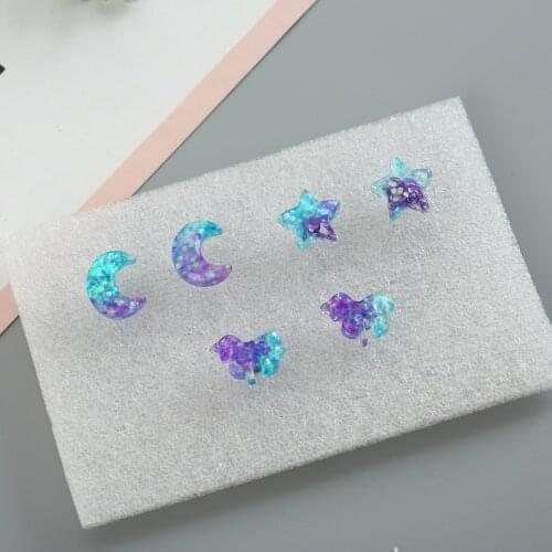 1pair Stup Earrings Very Cute Glitter Gradient Resin Moon ,Star And Unicorn Earrings for Kids Teens Jewelry