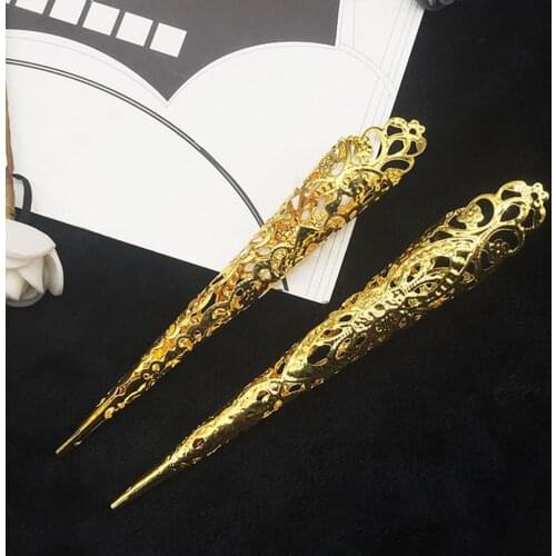 10Pcs Metal Finger Nail Tips Decorative Flat Shape Art Tips Full Cover Fake Nail Tips Manicure Tools for Cosplay