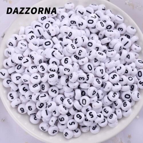 100-400Pcs 4X7mm Black White Mixed Arabic Numerals Acrylic Beads Round Loose Spacer Beads for Jewelry Making Crafts Accessories
