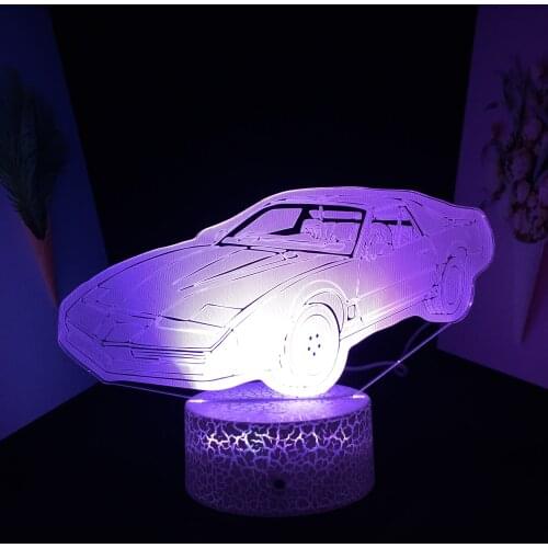 Car Series Two-Man Supercar Pattern 3D LED Lamp Visual Illusion White Cracked Base for Couple Children Festival Birthday Gifts