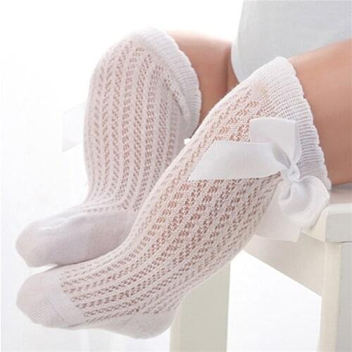 5 Colors Socks Bow Summer Spring Mesh Newborn Baby Girls Kids For Christmas Winter Non-slip Terry Sokken Princess Knee High Long